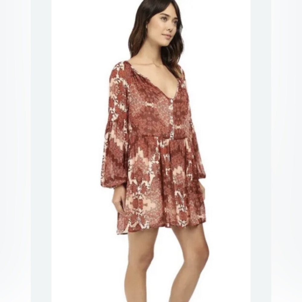 Show Me Your MuMu Red and Pink Floral Tunic Dress Size Small EUC